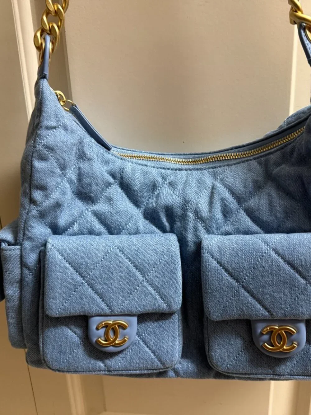 STUNNING Fashion Washed Denim Quilted Large Hobo-and SHIPS ASAP with BOX!